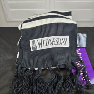 Wednesday Addams Gothic Black Striped Scarf Halloween NWT 90" Claire’s Exclusive
